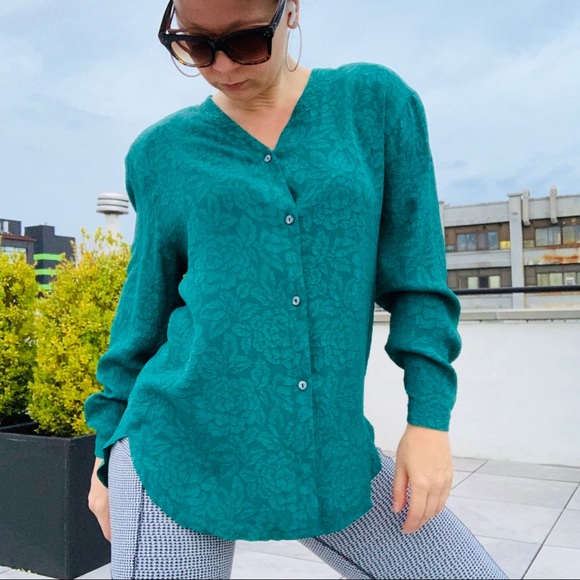 Zara Silk Lux Victorian Bohemian Convex Textured Elevated 3D Flower Top Blouse - Picture 5 of 16